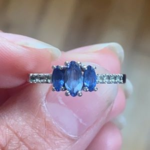 SAI 925 Sterling Silver Blue & Clear Stone Ring